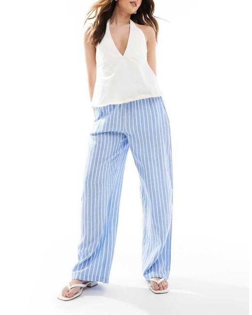 Vero Moda Blue Linen Touch Tie Waist Trousers