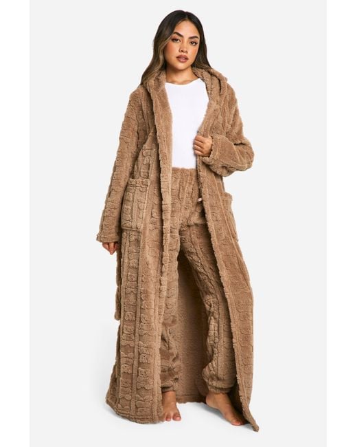 Boohoo Natural Bear Embossed Fleece Maxi Dressing Gown