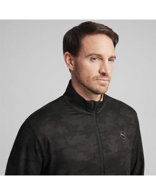 PUMA Black Cloudspun Camo 1/4 Zip Pullover for men