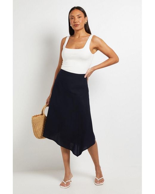 PRINCIPLES Blue Linen Blend Dipped Hem Skirt