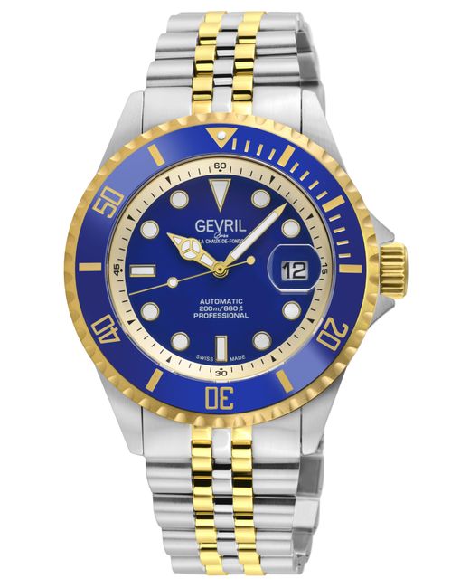 Gevril Metallic Wall Street Swiss Automatic Sellita Sw200 Bright Bezel, Enamel Dial, Ss/Ipyg Satin And Polished Bracelet Watch for men