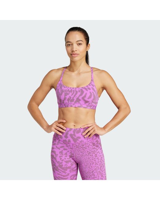 Adidas Originals Purple All Me Light-Support Allover Print Bra