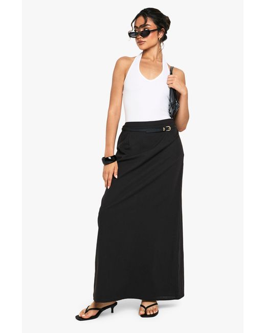 Boohoo Black Linen Split Back Maxi Skirt
