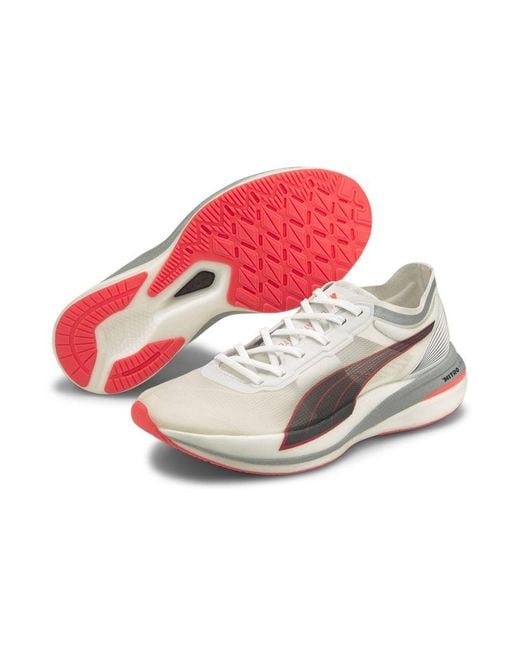 PUMA White Deviate Nitro Elite Running Shoes