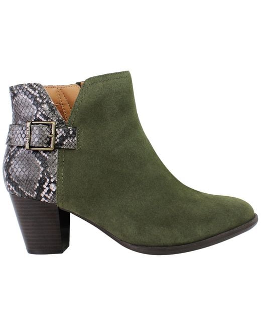 Vionic Green Naomi Snake Heeled Boots Suede