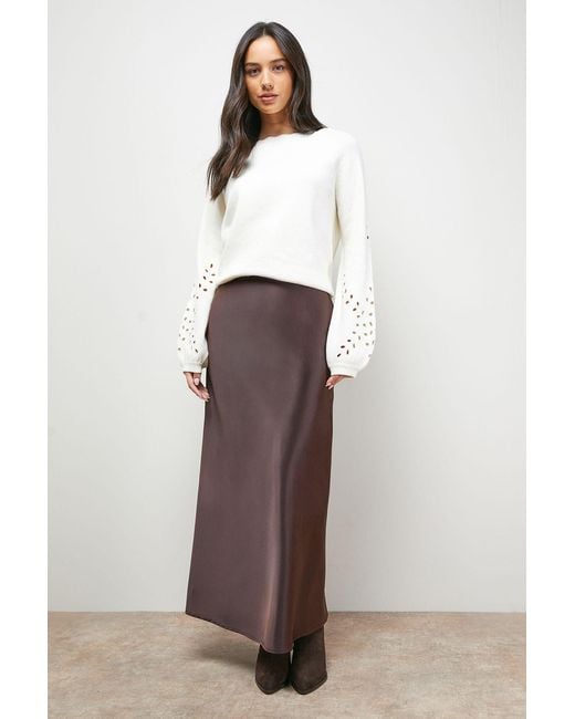 Oasis Brown Bias Cut Satin Maxi Skirt