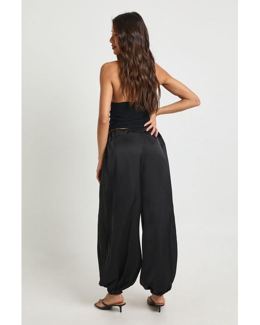 Boohoo Blue Satin Elasticated Waist Volume Trousers