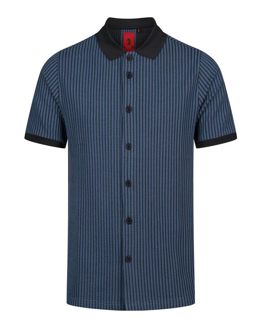 Luke 1977 Blue Matagalpa Button Up Textured Jacquard Polo for men