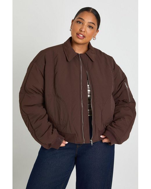 Boohoo Brown Plus Quilted Bomber Jacket