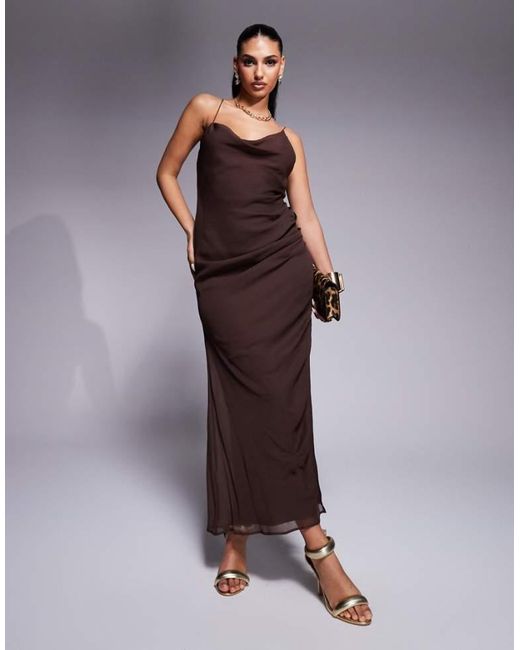 ASOS Purple Asymmetric Neck Maxi Dress With Draped Skirt And Cutaway Split