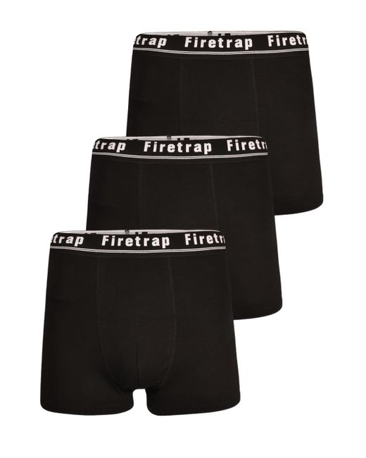 Firetrap Black 3 Pack Cotton Stretch Boxers With Logo Waistband for men