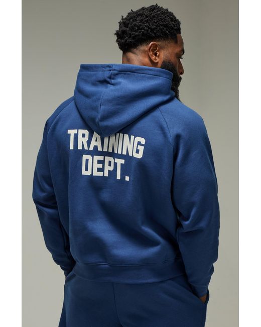 BoohooMAN Blue Training Dept Oversized Boxy Hoodie for men