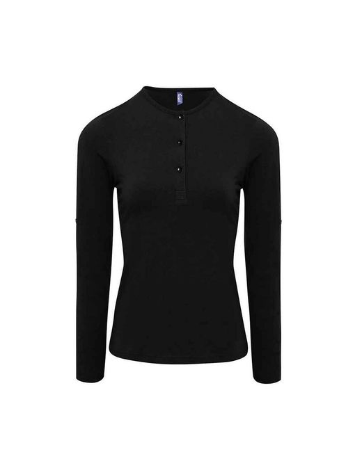 PREMIER Black Ladies Long John Plain Roll Sleeve T-Shirt
