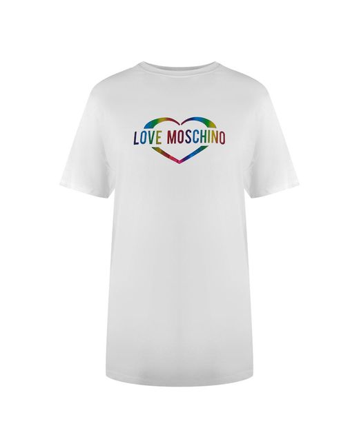 Moschino White Love Multi Coloured Heart Logo T-Shirt Cotton