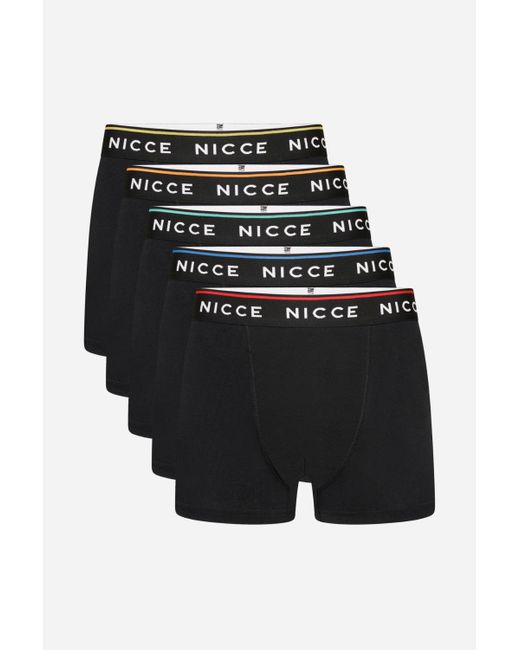 Nicce London Black 5-Pack Cotton Rich Boxer Briefs With Logo Waistband And Subtle Coloured Trim for men