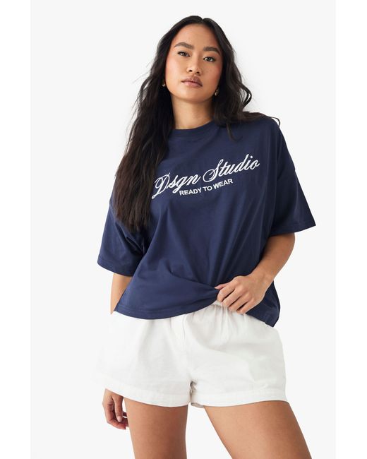 DSGN Studio Blue Embroidered Oversized T-Shirt