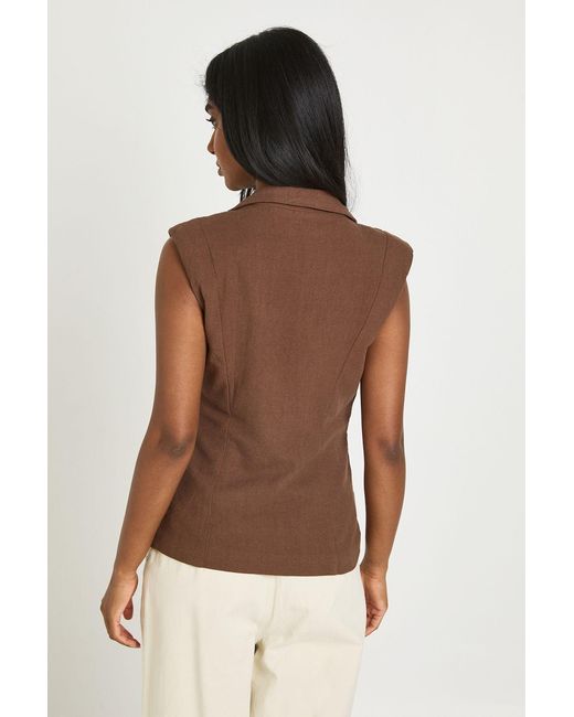 Boohoo Brown Linen Look Ruched Waistcoat