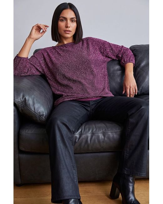 Roman Purple Metallic Textured Stretch Top