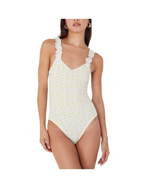 Brave Soul White Sydny Bodysuit Lettuce Hem Strap Ladies Floral Sexy Swimsuit