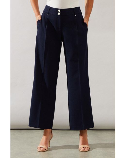 Wallis Blue Petite Smart Wide Leg Trousers