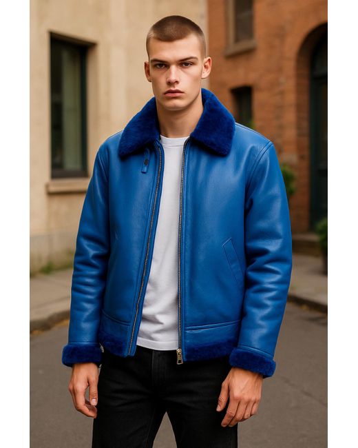Infinity Leather Blaue B3 Bomberjacke Aus Schaffell Für Herren Der
