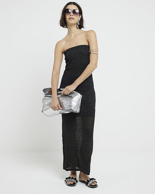 River Island White Maxi Dress Knitted Glitter Bandeau