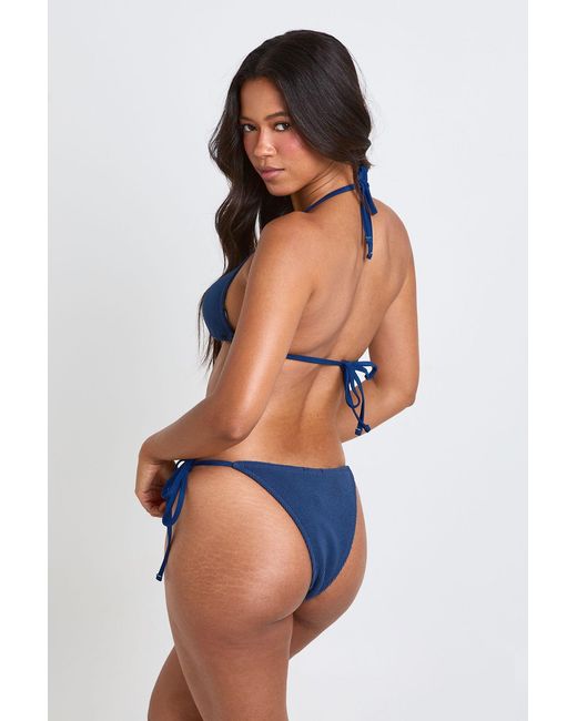 Boohoo Blue Textured Triangle Bikini Top