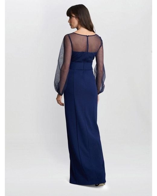 Gina Bacconi Blue Joanne Crepe And Mesh Maxi Dress
