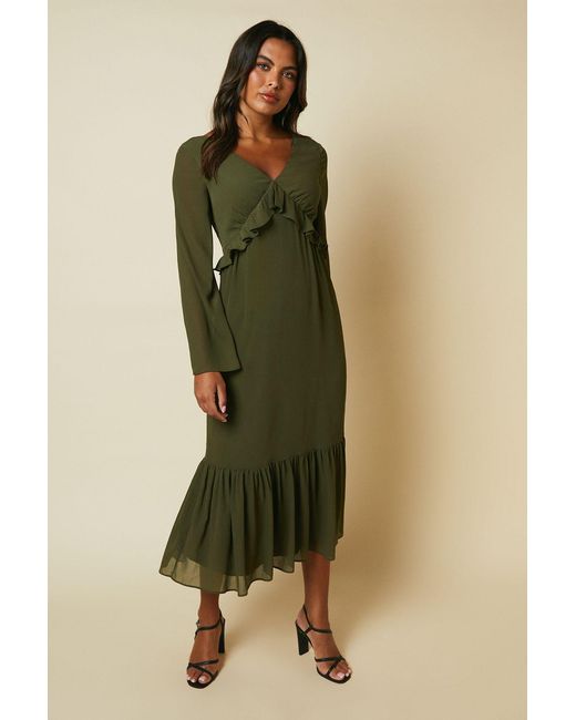 Debut London Green By Coast Kimono Sleeve Tiered Hem Georgette Midi Dress