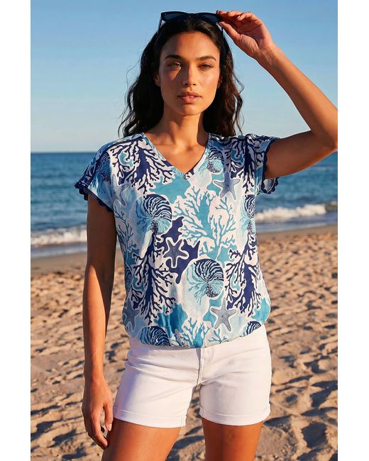 Roman Blue Marine Print Ric Rac Trim Top
