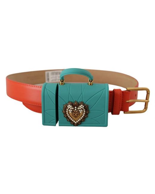 Dolce & Gabbana Green Orange Leather Devotion Heart Micro Bag Headphones Belt