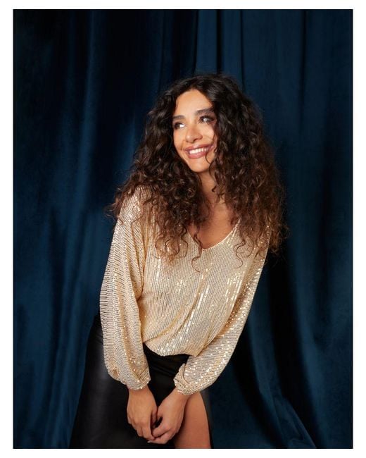 Blue Vanilla Natural Sequin Batwing Blouse