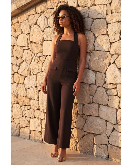 Roman Brown Halter Neck Jumpsuit