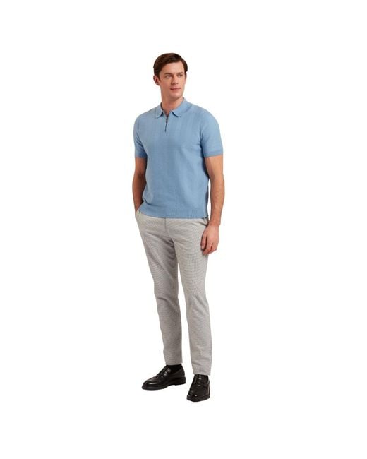 Ted Baker Blue Fourd Herringbone Stitch Zip Polo Shirt for men