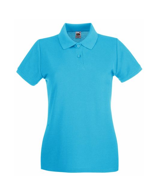 Fruit Of The Loom Blue Ladies Lady-Fit Premium Short Sleeve Polo Shirt (Azure) Cotton