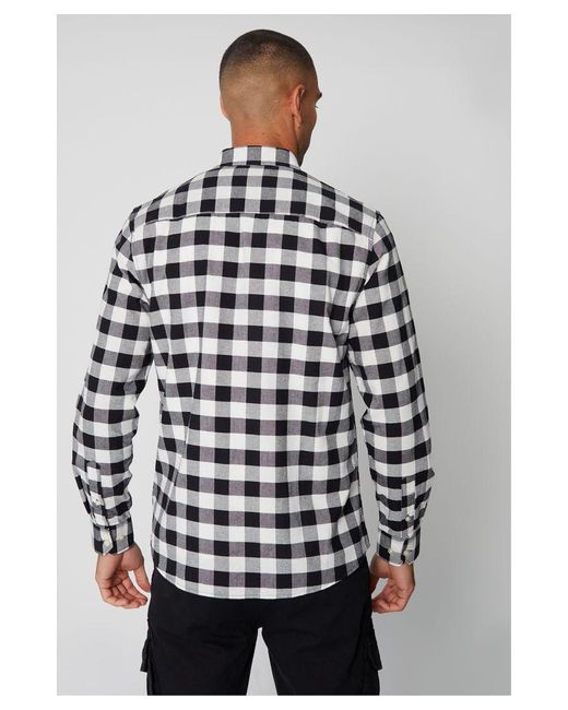 Threadbare White Black 'luca' Cotton Long Sleeve Check Shirt for men