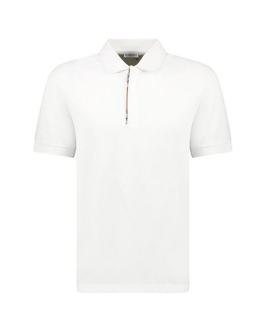 Burberry White Hartford Zip Polo Shirt for men
