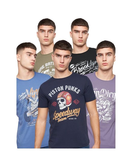 Crosshatch Blue Jerome Assorted Designs T-Shirt (Pack Of 5) (Multicoloured) for men