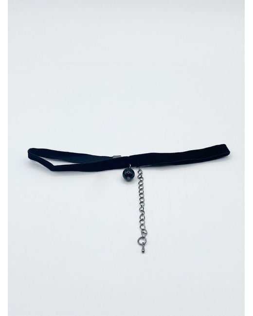 SVNX Blue Faux Velvet Choker With Charm