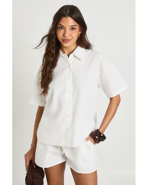 Boohoo White Linen Look Boxy Short Sleeve Shirt & Co-Ord