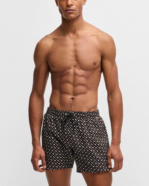 Boss Blue Manu Fully Lined Quick-dry Swim Shorts With Monogram Print for men