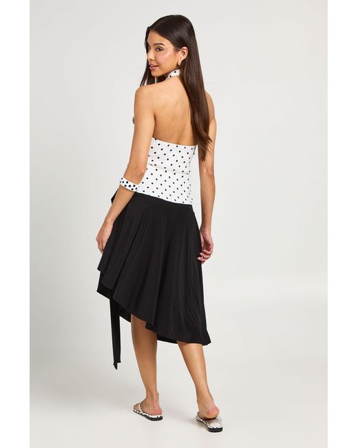 Boohoo Black Slinky Hanky Hem Midi Skirt