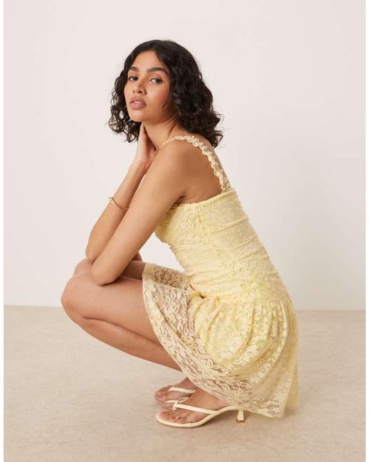 ASOS Natural Lace Ruched Mini Dress