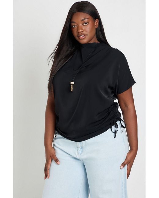 Boohoo Black Plus Side Drape Tie Detail Blouse