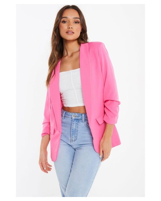 Quiz Pink Ruched Sleeve Tailored Blazer