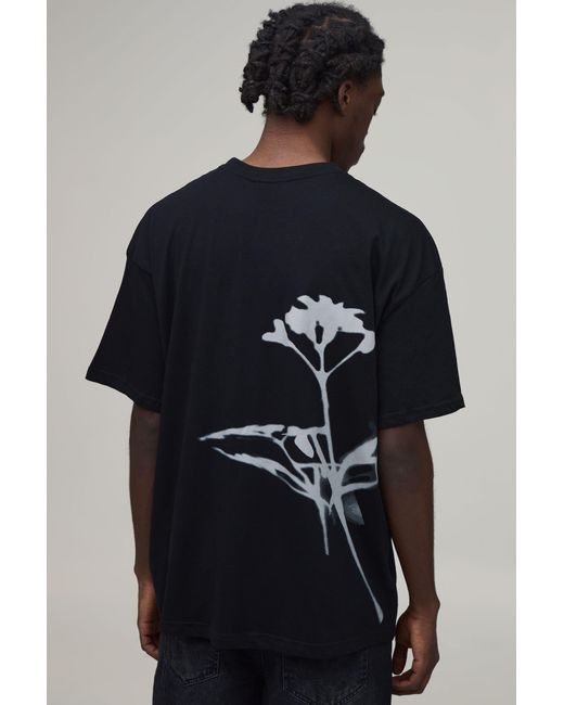 BoohooMAN Blue Oversized Floral Back Print T-Shirt for men