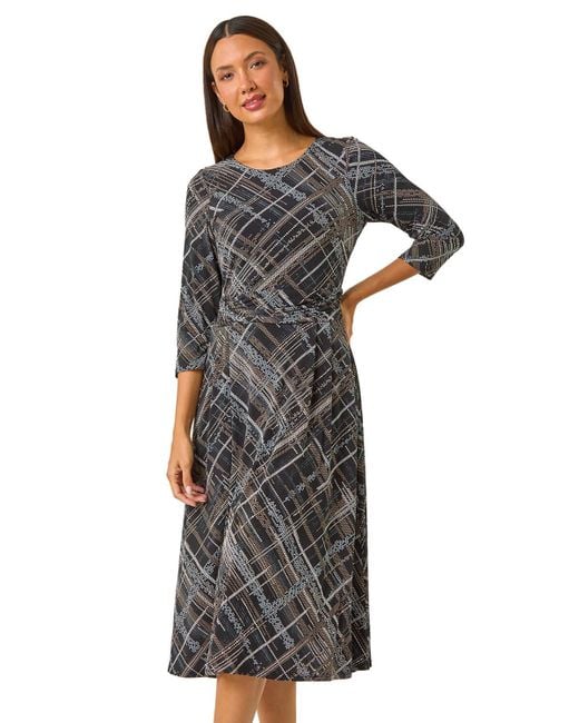 Roman Black Abstract Linear Dress