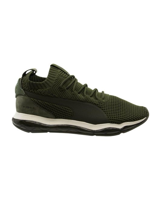 PUMA Black S Cell Motion Waffle Knit Green Textile Lace Up Trainers 364873 03 for men