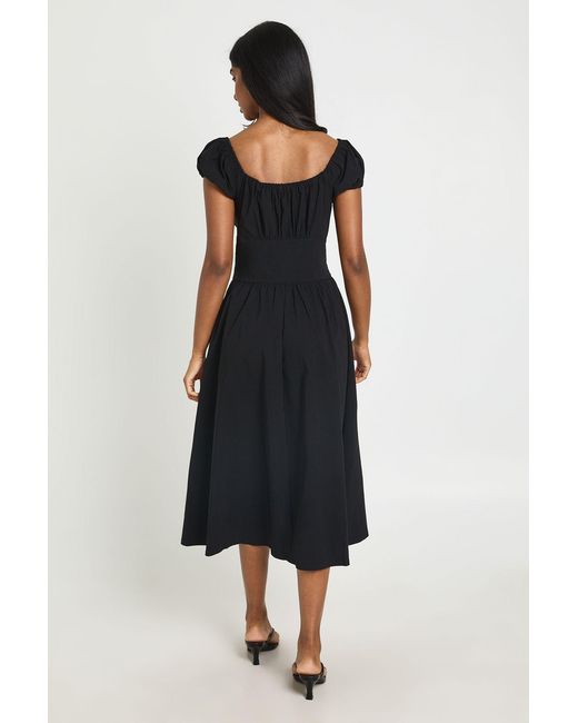 Boohoo Black Volume Sleeve Milkmaid Midaxi Dress