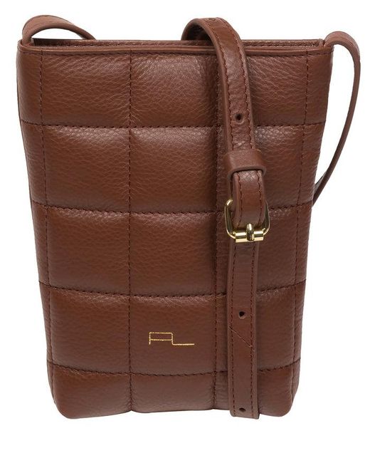 Pure Luxuries Brown 'Elouise' Dark Nappa Leather Cross Body Phone Bag